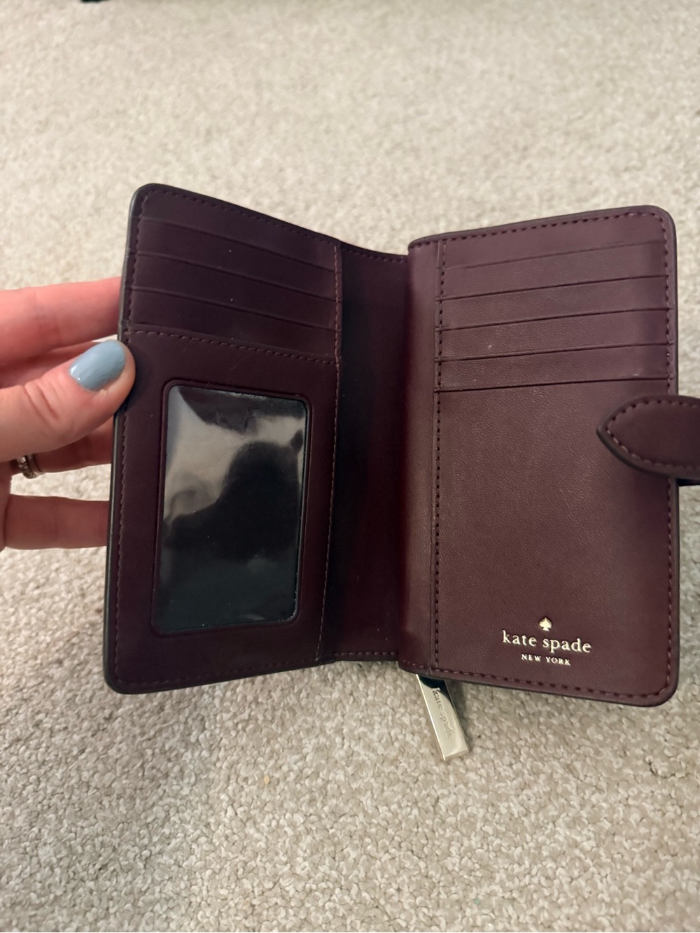 kate spade signature Burgundy Floral Jacquard bifold Wallet - Picture 3 of 5